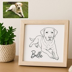 Laser Engraved Custom Dog Portrait from Your Photo on Wood Panel with Frame