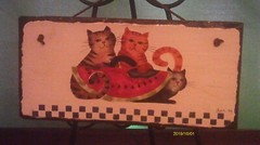 Cats on Slate Plaque with Leather cord Hanger