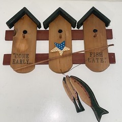 Wooden Come Early Fish Late Lake House Fishing Cabin Wall Hanging