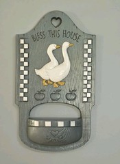 Burwood Bless This House Geese Plaque Wall Decor Vintage Gray White Checkerboard