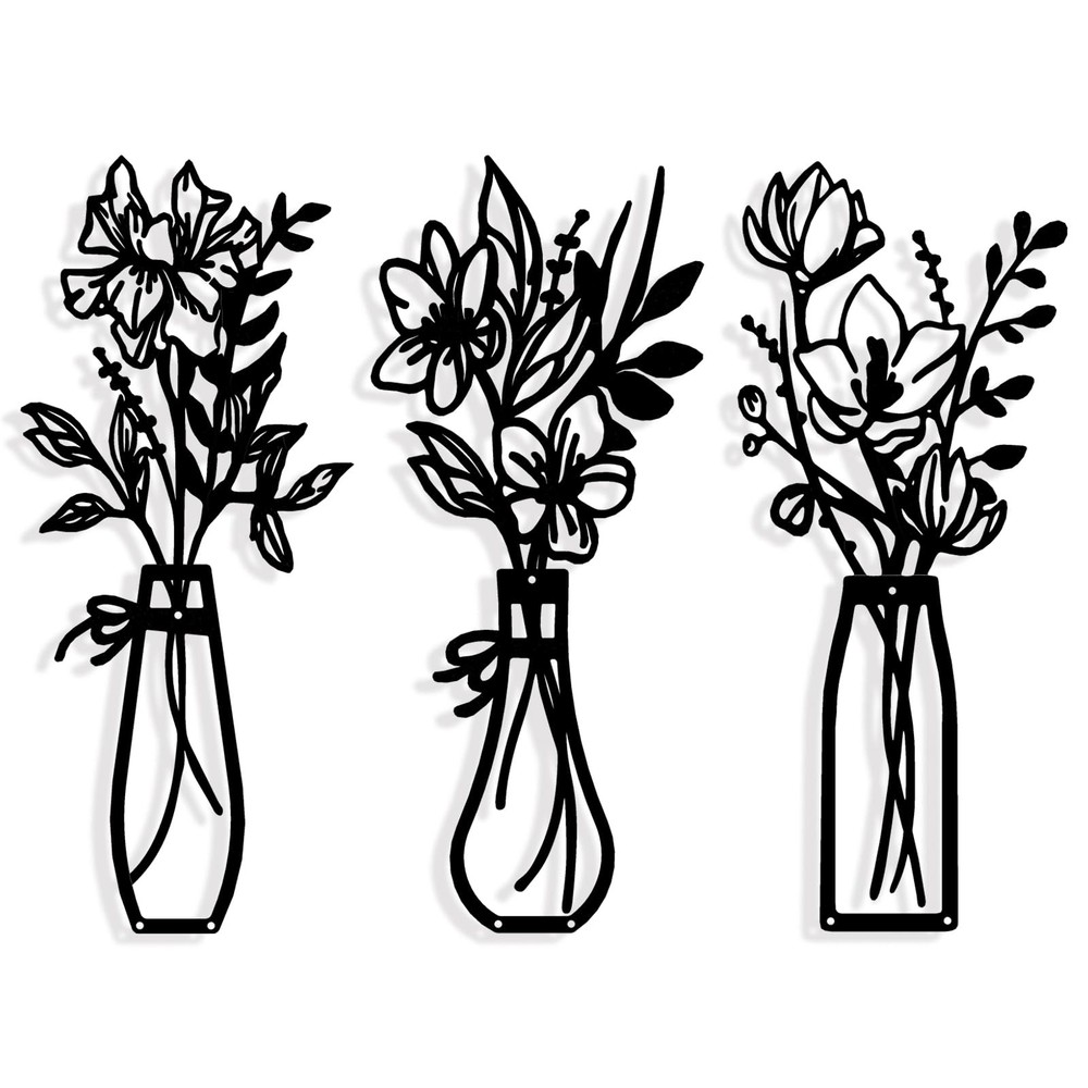 Lightweight Minimalist Metal Flower Decor Wall Art Bathroom Kitchen 3 PCS