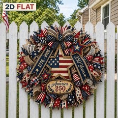 America 250th Years Wooden Wreath, Patriotic Eagle Door Sign Plaque