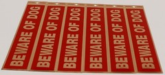 BEWARE OF DOG SIGN STICKER 6 PACK # 7839830 …………………………5G3