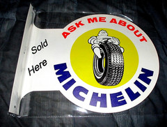 Ask Me About MICHELIN TIRES Double-Sided Imprint Metal Flange Sign #05 – NEW