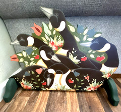 Handmade & Painted Lg 5 Canadian Geese & Flowers Wall Floor Plaque Stand Art