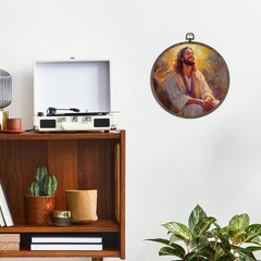 Jesus Christian Round Wall Art Canvas Framed Poster, Laughing Jesus Religious…