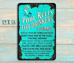 Pool Rules for Drinkers and Dummies Funny Rustic Metal Sign