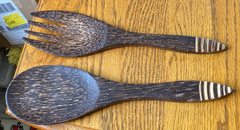 Wooden Spoon and Fork Wall Decor Set 12” for Kitchen/Dining Room Dark Aged Wood