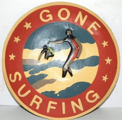 Gone Surfing USA Surfer Metal Sign 10.5″ Hand Painted