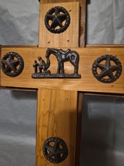 Western Moments Wood Metal Hanging Cross Rustic Barn Cabin Deco Preowned