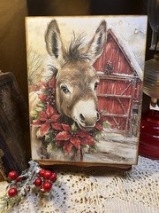 Christmas Farm, Barn Animals, Donkey #1, Handcrafted Plaque / Sign