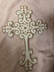 Decorative Wooden Cross Wall Plaque White Beige Religious Inspirational Medium