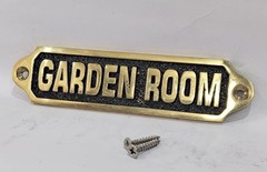 Brass Garden Room Sign Plaque Door Plate Wall Sign Vintage Style