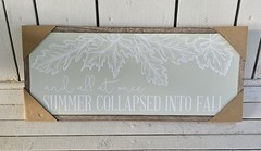 Decorative Fall Sign 9x21x1 Wood Framed NEW Fiber Board Pale Green White Design