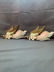 Vintage 2 Metal Pastel Angel Blowing Trumpet Wall Hanging Plaques