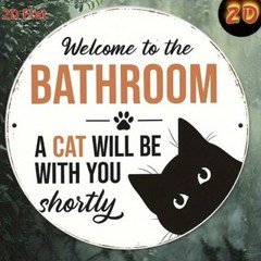 Funny Black Cat Bathroom Metal Sign Welcome Round Wall Plaque Decoration Gift