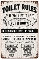 Vintage Look Toilet Rules Bathroom Sign Funny Restroom Decor Metal Tin Sign 8×12