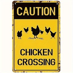 Caution Chicken Crossing Vintage Warning Metal Sign Wall Art Decoration Gift