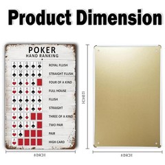 Poker Hand Ranking Metal Tin Sign Rules Guide 8X12Inch, 121511