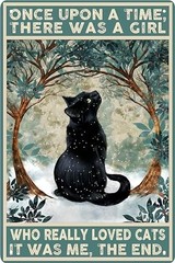 Funny 12×8 Black Cat Poster Metal Sign – Whimsical Wall Art for Bars & Cafes
