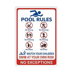 Pool Rules Large Sign, 10×14 Inches Warning Swim At Your Own Risk Signs, NO D…