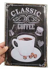 AMERICAN WIT Coffee Shop Metal Sings (3D Classic Coffee with Beans) 8″ x 12″ Wa