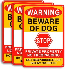 3 Pack Beware of Dog Sign, 8×12 Inches, Aluminum Metal, No Trespassing Sign
