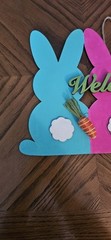 Handmade Easter Rabbit/Bunny Welcome Sign Bright Spring Colors Holiday Decor