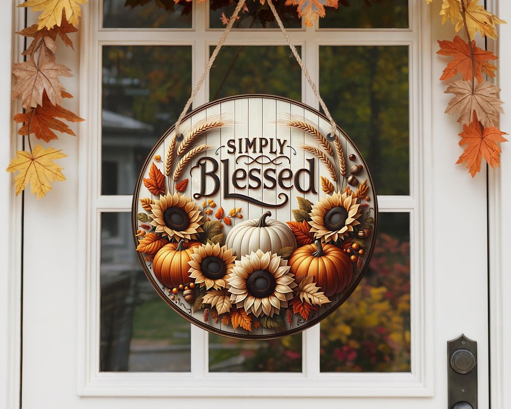 Aluminum Door Sign Simply Blessed Farmhouse Wall Decor Indoor Outdoor