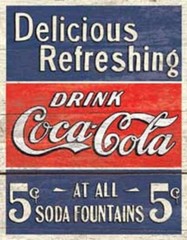 DELICIOUS REFRESHING DRINK COCA-COLA AT ALL SODA FOUNTAINS TIN SIGN