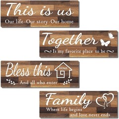 4 PCS Home Wall Decor Signs IDATOO Rustic Wooden Living Room Hanging Decorations