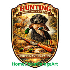 Hunting Sportsman’s Paradise Cutout Shape 18 x 13 Metal Sign Garage Art