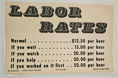 Lot of 10 Labor Rates Joke signs 1 card stock 9 photocopies 5.5 x 8.5