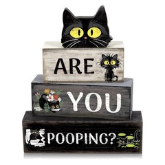 Vintage Wood Black Cat Bathroom Decor Funny Pooping Cat Sign Wooden Home Gift