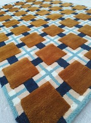 “Handmade Wool Tufted Rug Mustard Blue | Modern Geometric Carpet Cozy Home Decor