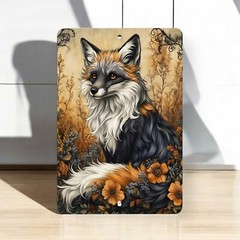 Cross Fox Metal Sign – Gothic Animal Wall Art – Dark Woodland Home Decor, 8×12