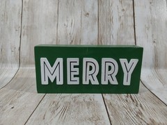 New* “Merry” Wood Block Sign Farmhouse Tier Tray Christmas Holiday Decor Winter