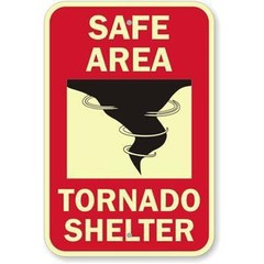 Full Red Trim Metal Sign pale yellow font public storm building entry wall zones
