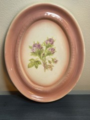 Vintage Oval Ceramic Wall Plaque Shabby Chic Pink Moss Rose Hanging Decor Art