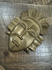 6.5″ Gold Tribal Woman’s Face Plaque African Themed Wall Hanging Female Head