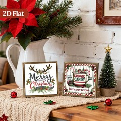 2Pcs Holly Candy Cane “Merry Christmas” Wooden Sign Rustic Farmhouse Wall Decor