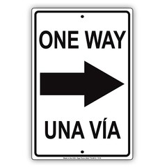 One Way Una Via With Right Arrow English Spanish Bilingual Aluminum Metal Sign