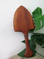 Hawaii Hand Made Wall Decor Carved Wood Lei O Mano Resin Shark Tooth Polynesian