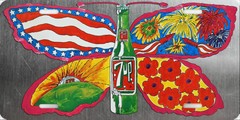 Vintage 7up replica sign license plate chrome metal look decorative hippie ART