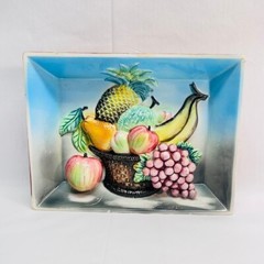 VTG 3D Ceramic Wall Hanging Picture Fruit Basket Hand Painted 7″W x 2″ H *READ*