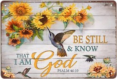 Be Still Know That I Am God Metal Tin Sign 8×12 Bible Verse Sunflower Wall Decor