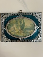 Antique Ornate Wall Plaques Pair- Wood Mounted Chromolithographs