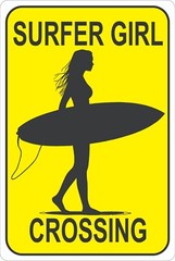 Surfer Girl Crossing Sign, Beach Decor, Surfboard Silhouette, Surf Lover Gift