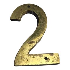 Vintage Salvaged Solid Brass House Apartment Number 2 Address Hardware 3″ Tall