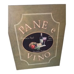 Sign “Pane E Vino” Print Canvas Texture Wood Black Edge Frame 16x20x1” C. Jones